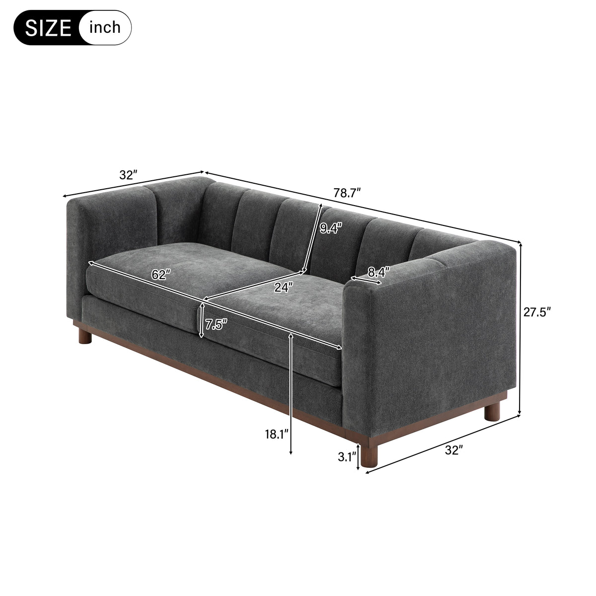 Modern Sofa Couch 78.7" Loveseat Sofa for Living Room