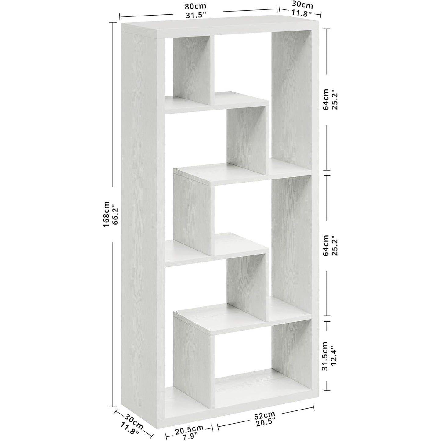 Geometric 6 Shelf Industrial Bookcase White Tall Storage