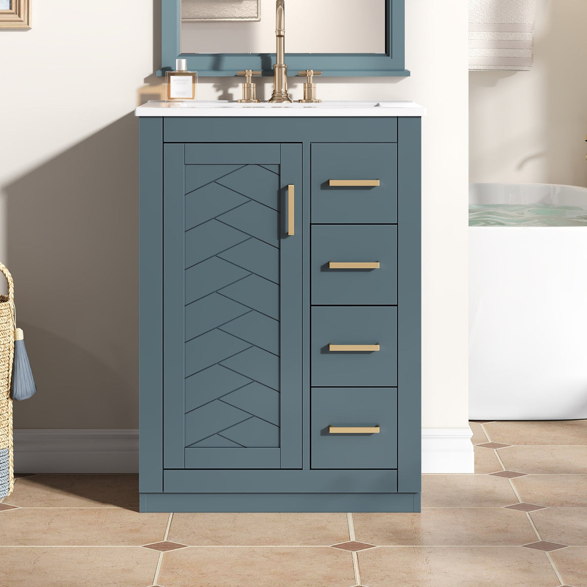 24" Bathroom Vanity with Integrated Ceramic Sink