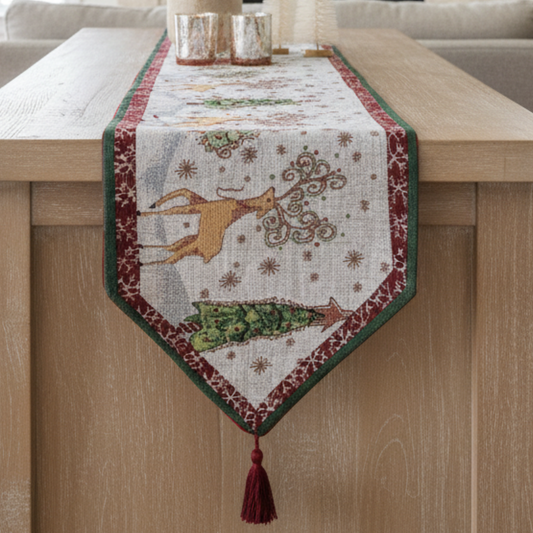 Tache Winter Forest Reindeer Vintage Holiday Woven Tapestry Table Runners (9192TR)