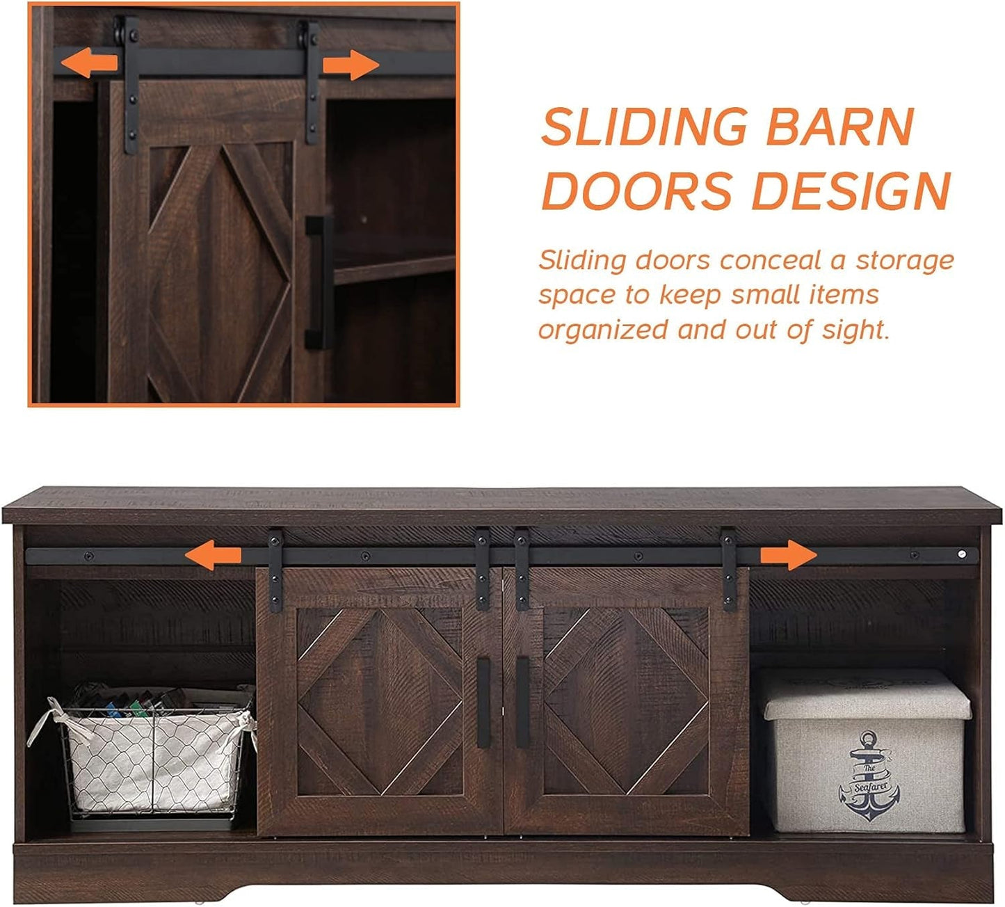 Rustic Sliding Barn Door TV Stand For 65 Inch TVs Console