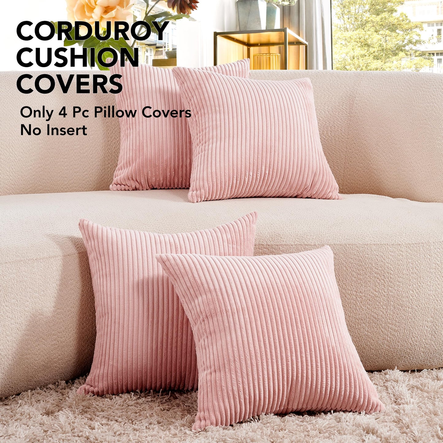 Corduroy Throw Pillow Covers, Cream White, 4PCS