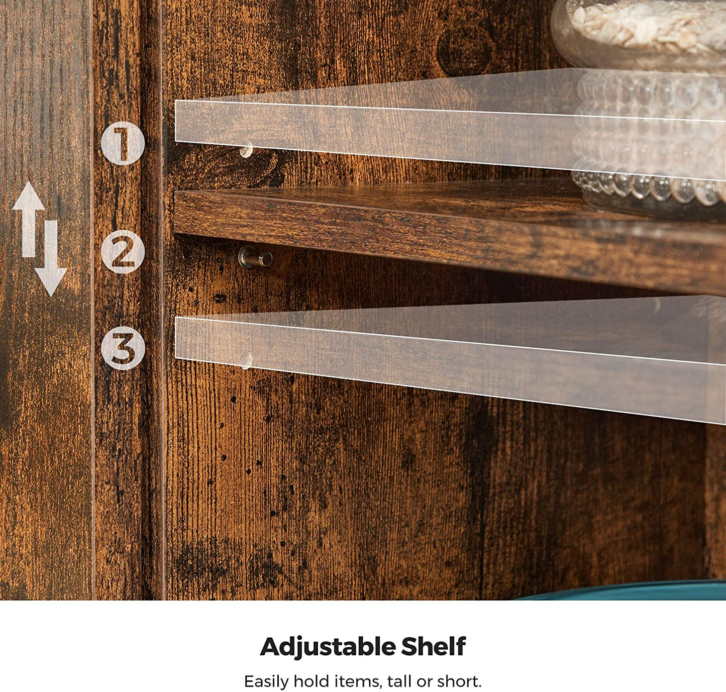 Brown Storage Cabinet with Barn Doors and Shelves