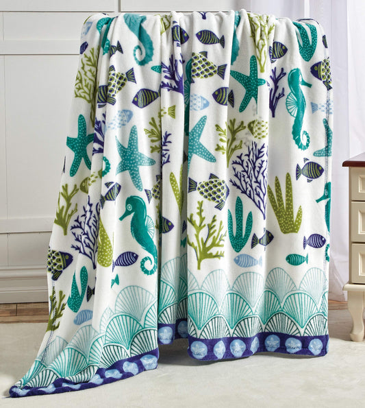 Decor&More Corales de Marina Blue Coral Seahorse Oceanic Microplush Throw Blanket Ocean Blanket for Boys and Girls and Kids of Any Age (50" x 60")