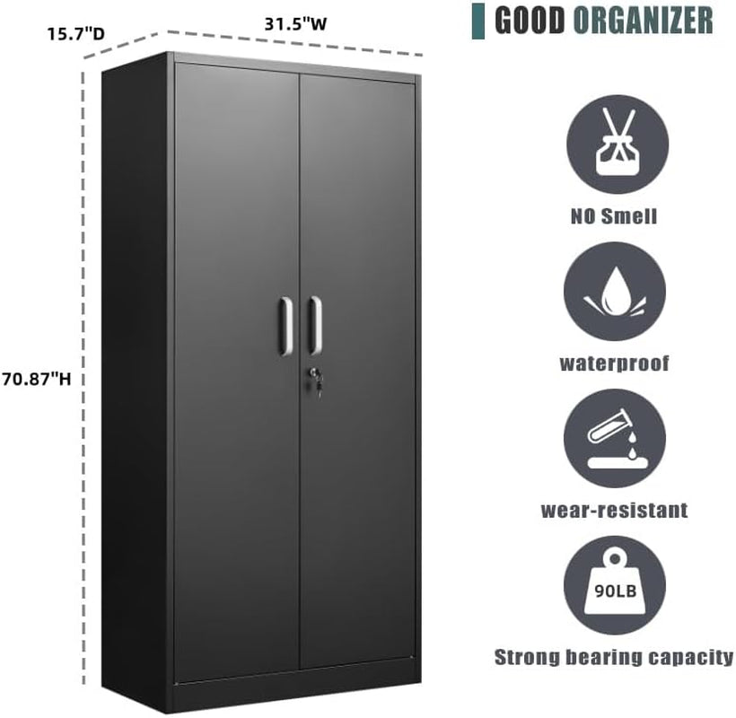 Black Metal Storage Cabinet With Locking Adjustable Shelves
