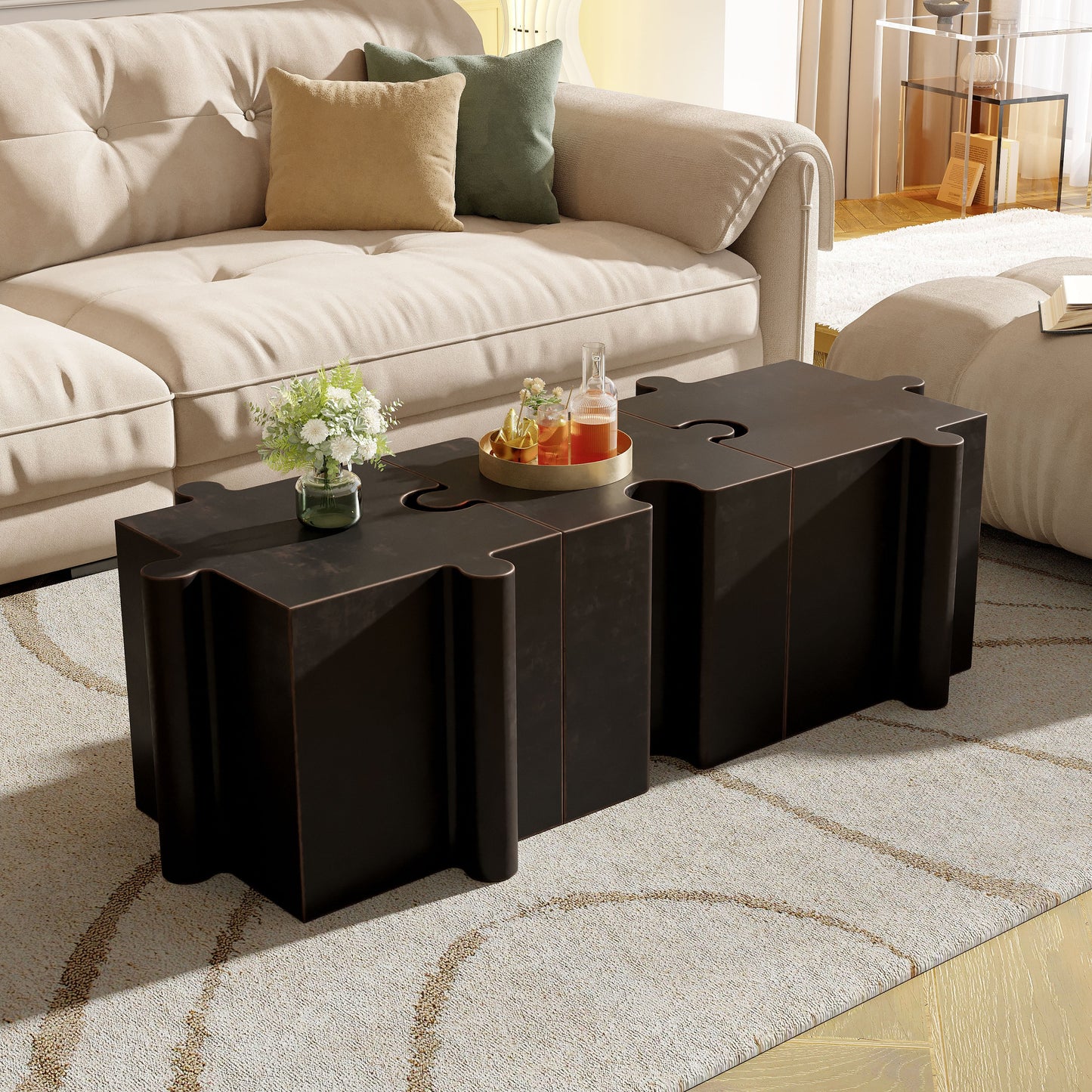 Puzzle Art Side Table, Modular Concave Edge MGO Table