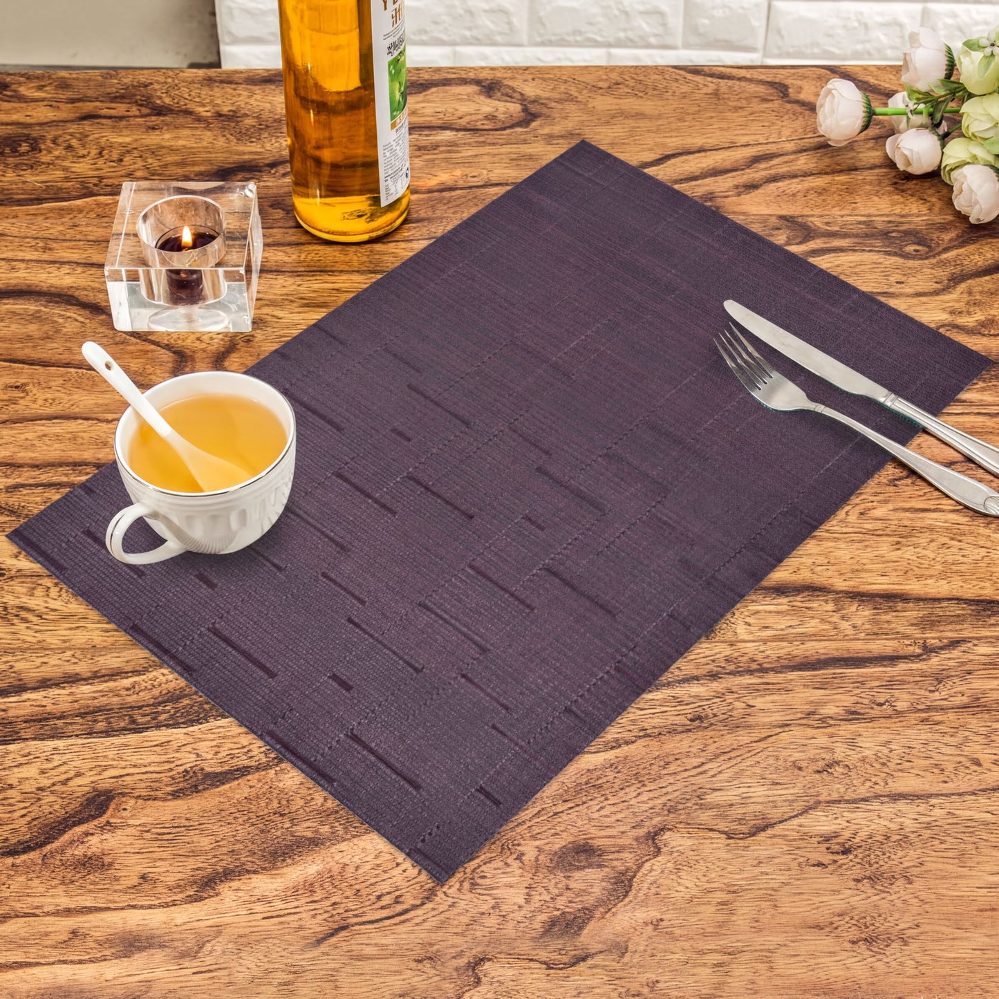 PVC Placemats – Burgundy Dining Table Mats | Non Slip, Heat Resistant, Easy Clean