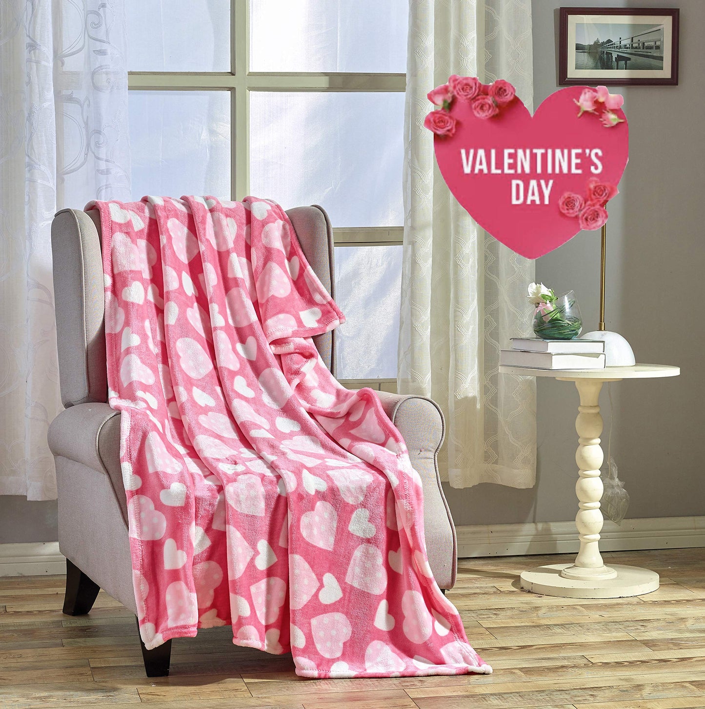 Decor&More Amor Eterno Be Mine Love Collection Valentine's Day Heart Ultra Plush Throw Blanket (50" x 60") -