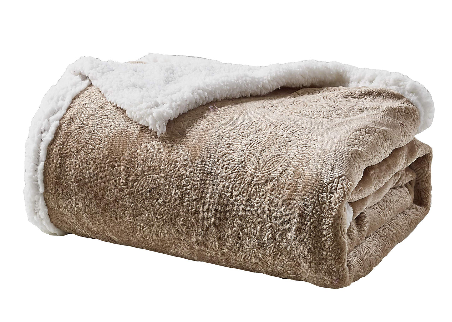 Decor&More Bon Iver Collection Extra Soft Mandala Embossed Microplush Throw Blanket with Sherpa Backing (50" x 60")