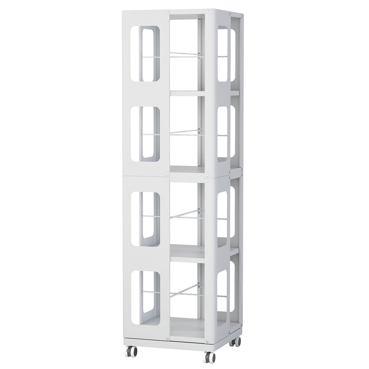 4-Tier All-Steel Rotating Bookshelf with 360° Wheels
