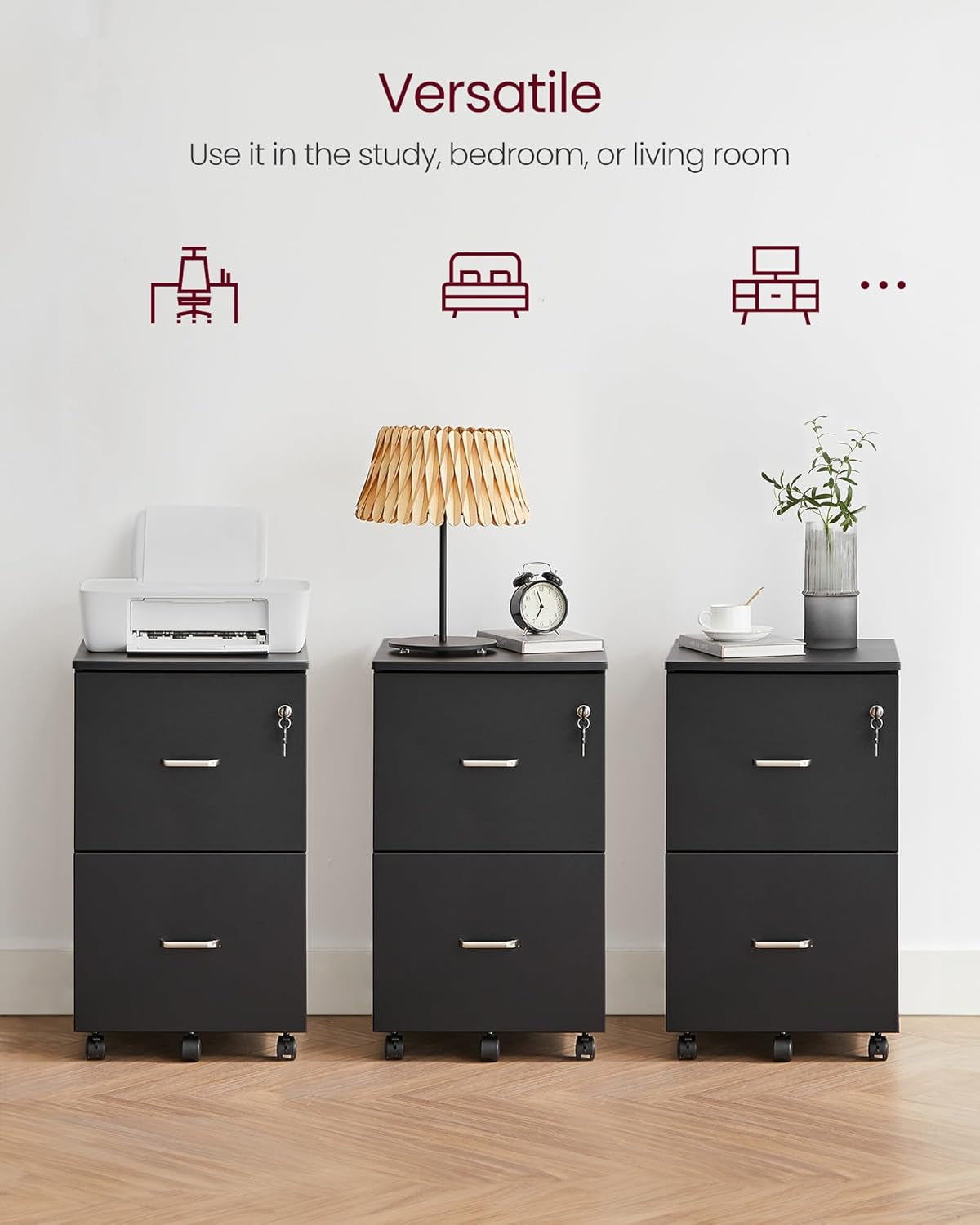 Two Drawer File Cabinet For Home Office A4 Size Black Honey Finish Space Saving Design