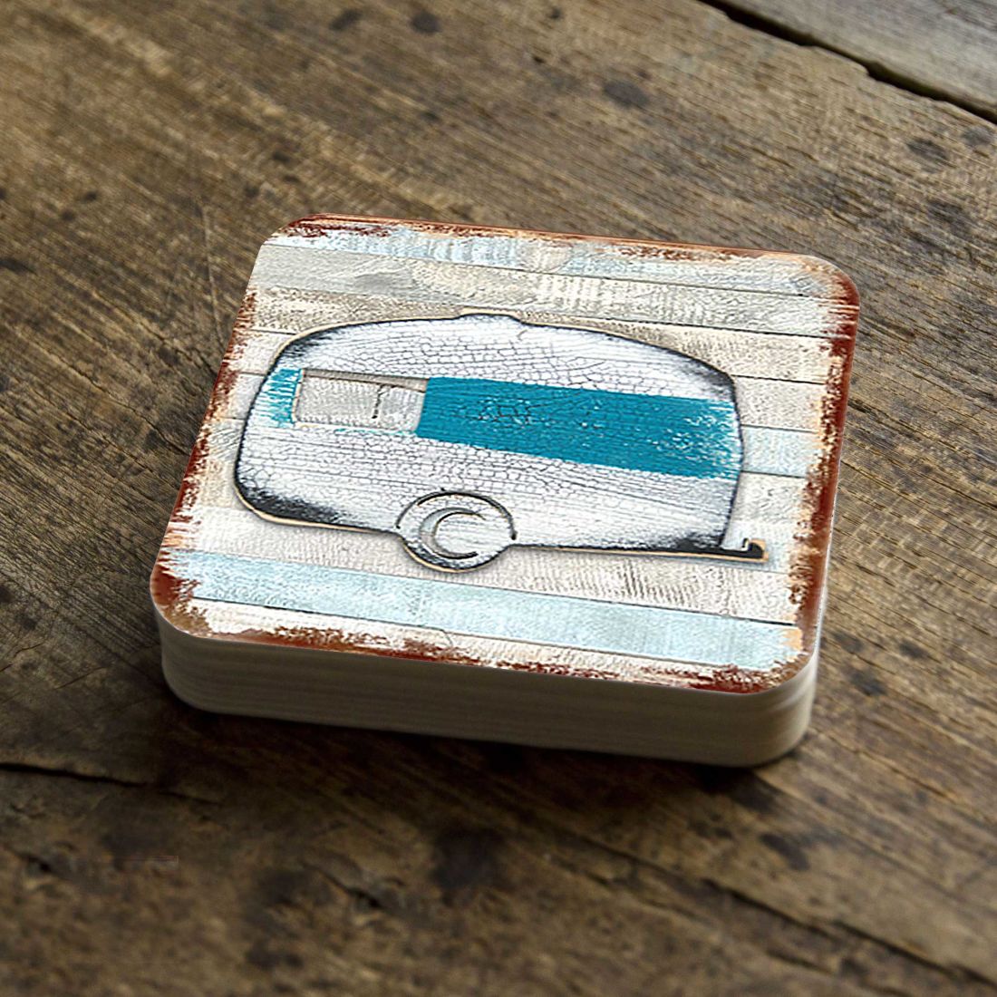 Woodsy Camper Wooden Cork Coasters Gift Set of 4 by Nature Wonders - Nature Wildlife Decor  - 8198431-9C-S4
