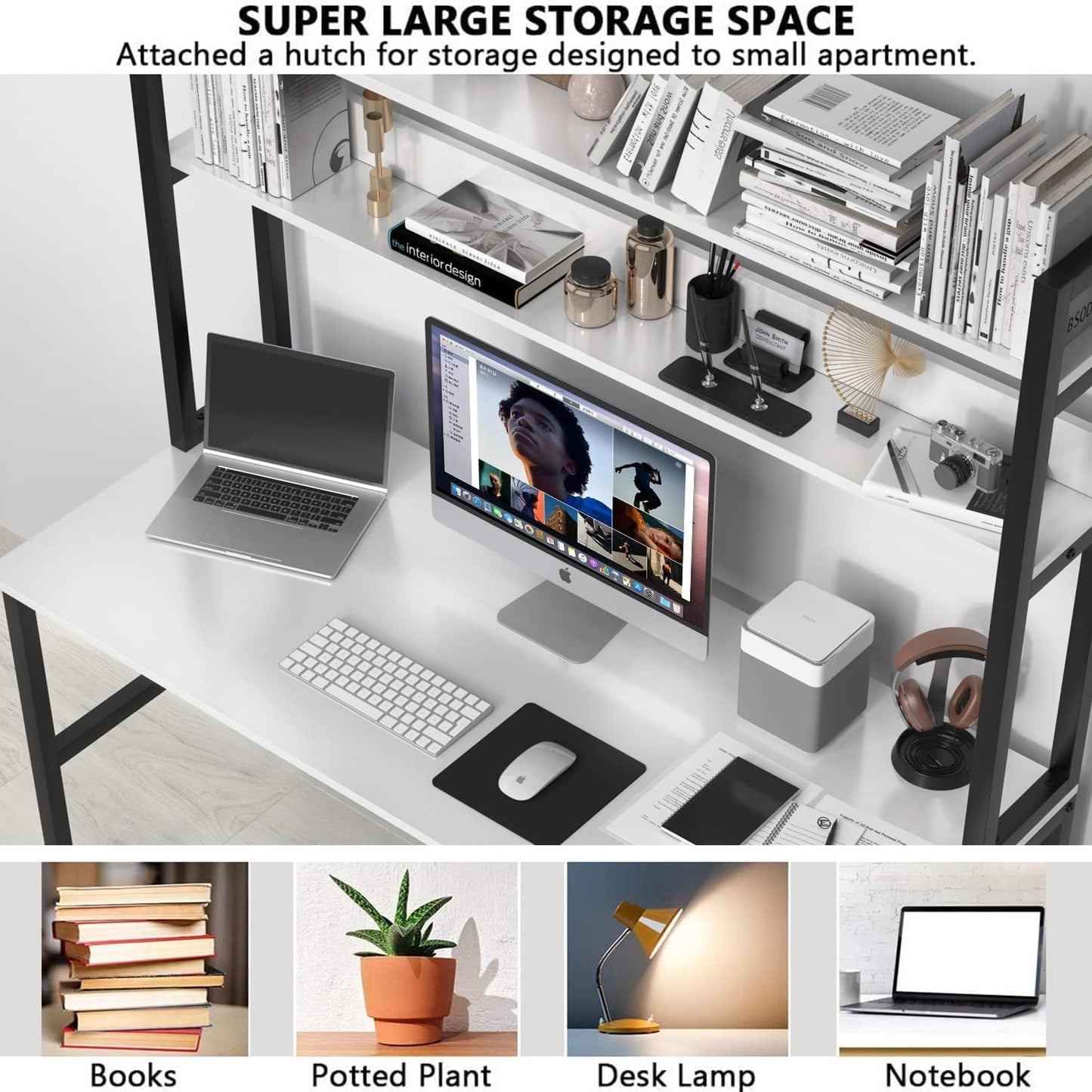 55 Inch Desk With Hutch And Bookshelf Open Shelves