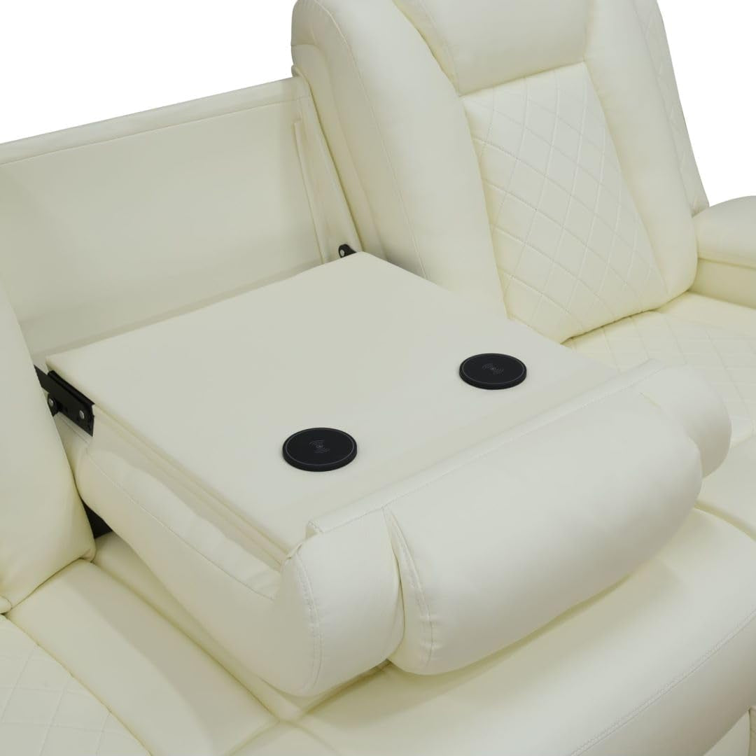 White Power Recliner Sofa With LED Lighting USB Charging