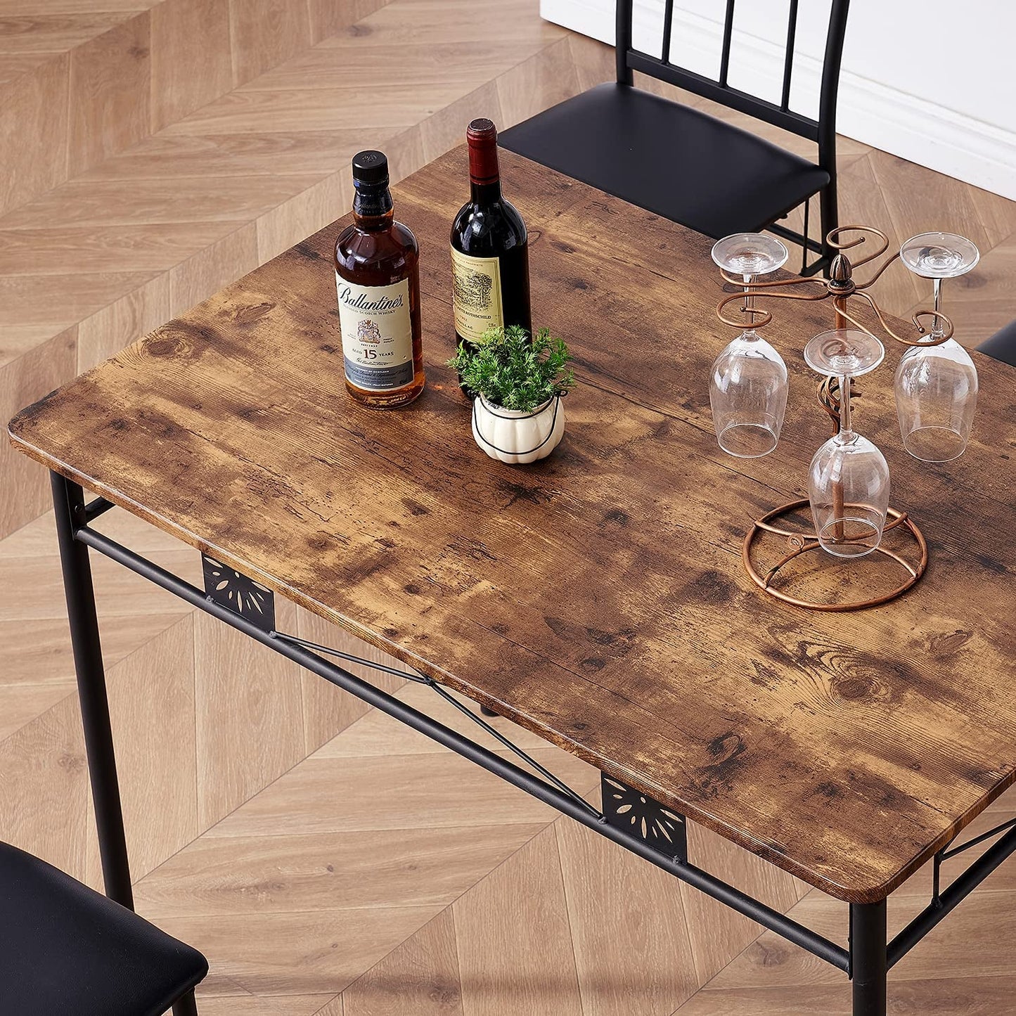 Dining Table Set For 4 With Wood Top Table And Stowable Chairs In Retro Brown