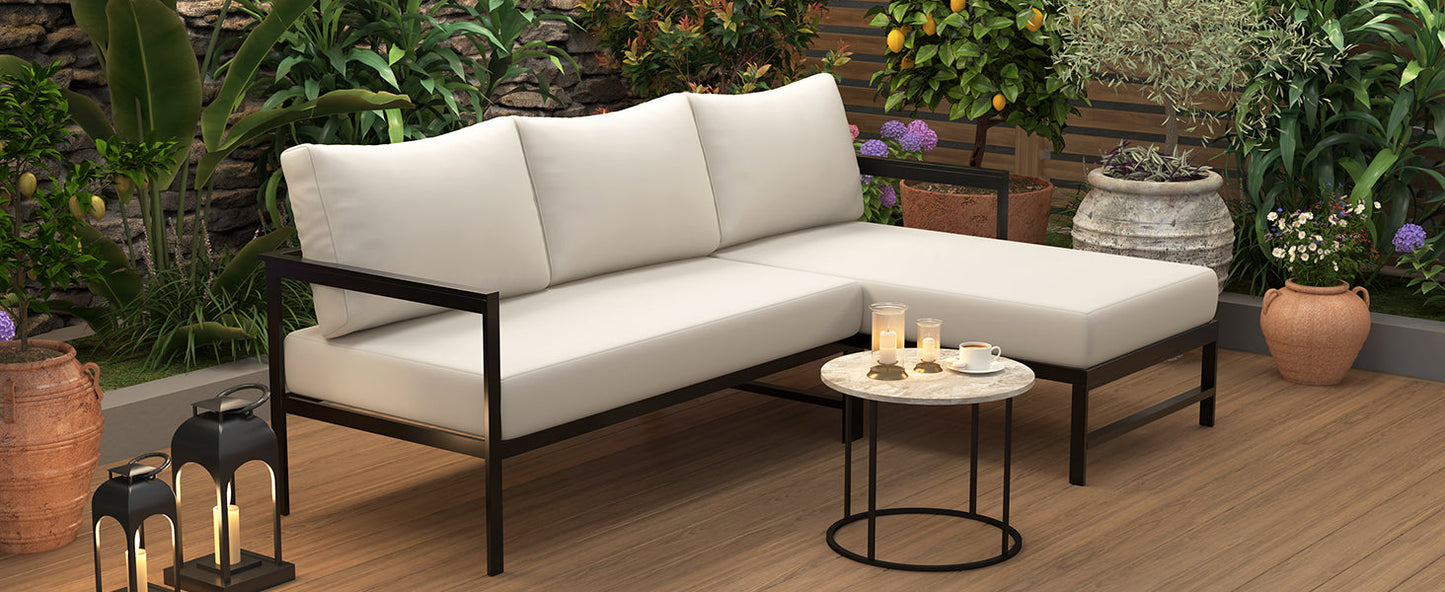 U_Style Outdoor L-Shaped Sofa with Iron Frame