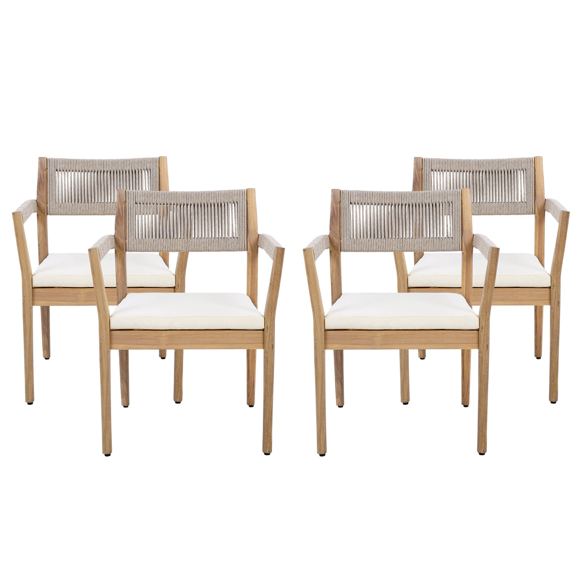 Braided Acacia Wood Outdoor Dining Chairs Set of 2