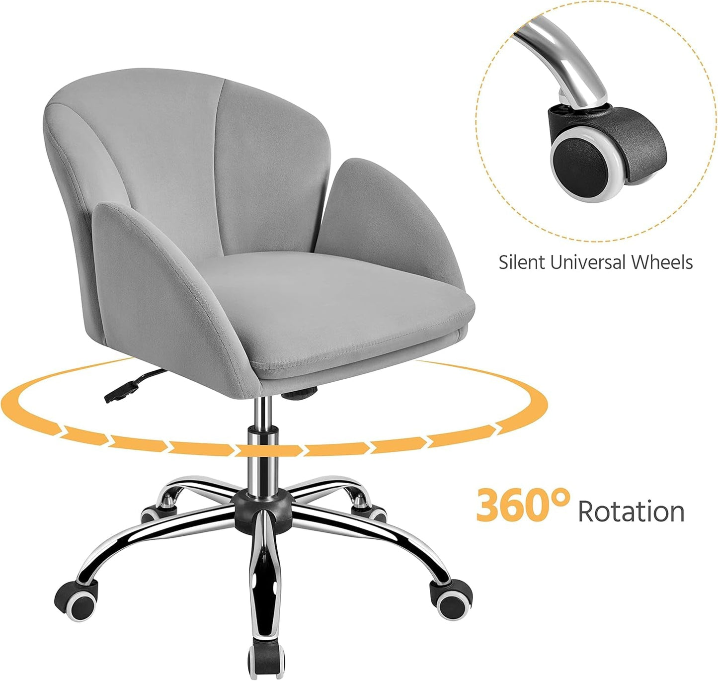 Velvet Desk Chair Armrests Light Gray Modern Office Chair