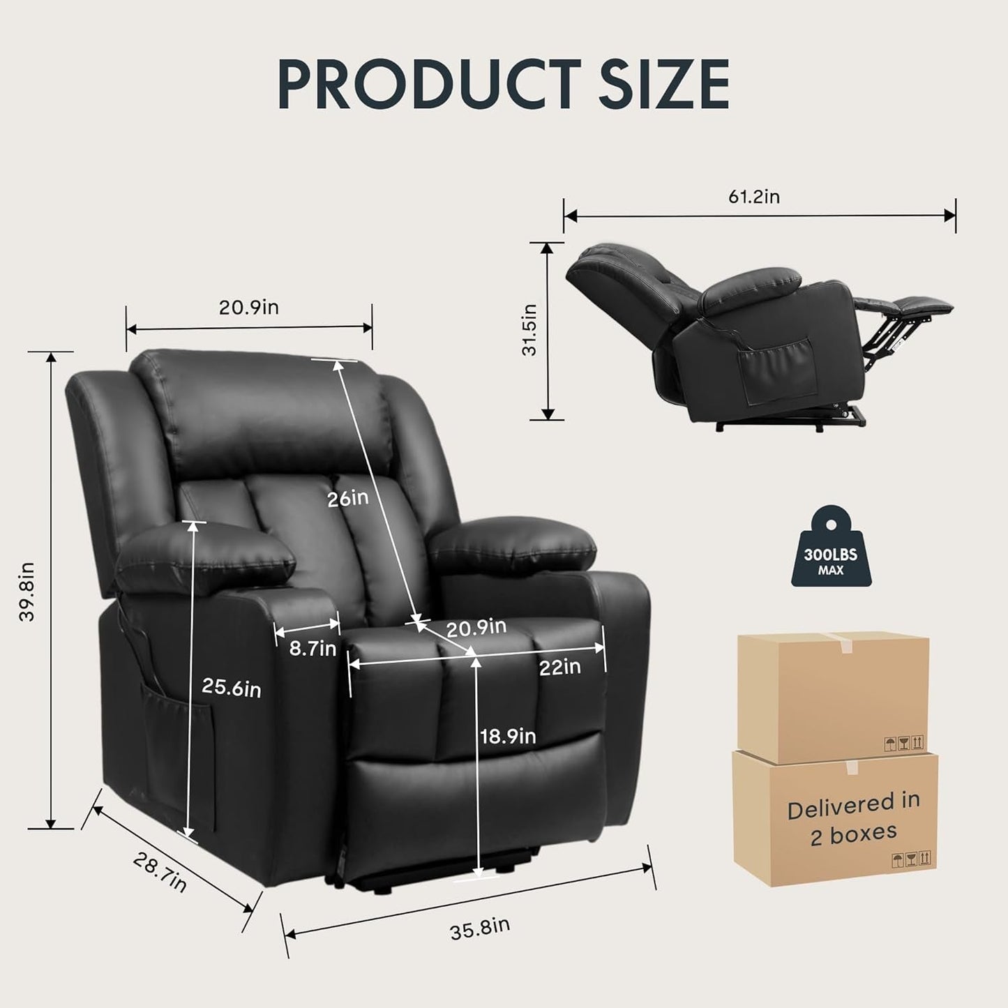 XL31 Power Lift Massage Recliner for Seniors Black