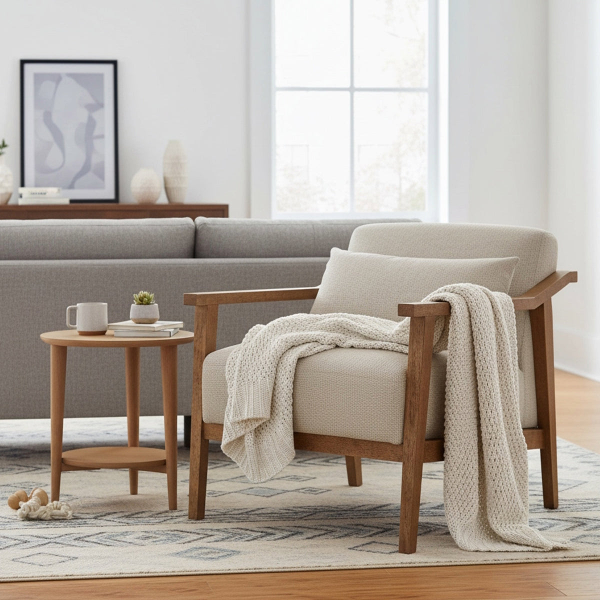 Reagan Wood Arm Accent Chair with Lumbar Pillow