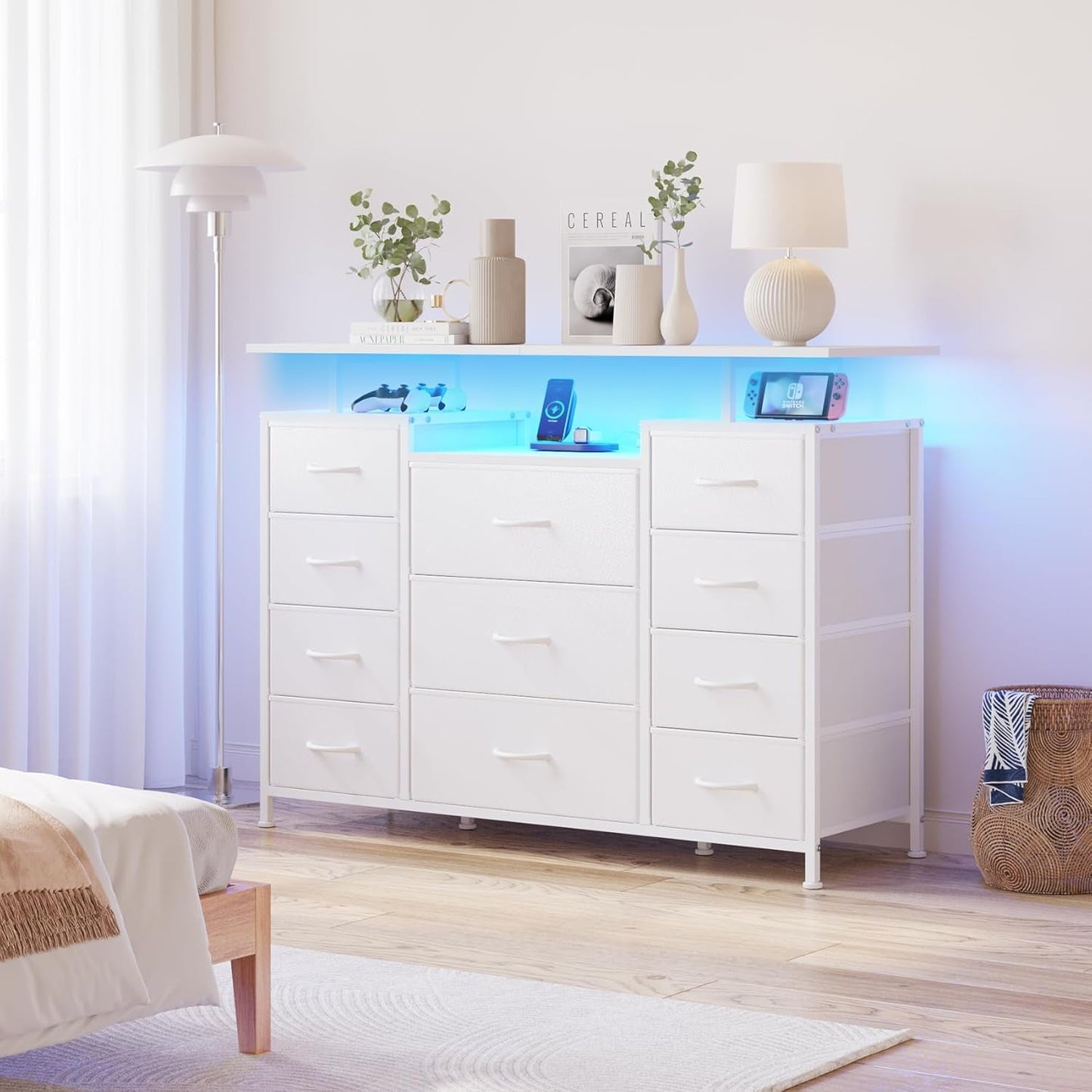 11 Drawer Dresser With Fabric Drawers And Charging Station For Bedroom Storage And Organization