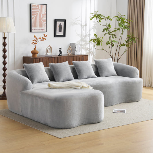 Full Compression L-Shape Sectional Sofa with Curved Chaise, Grey Modular Chenille Couch, High-Density for Apartment Living Room