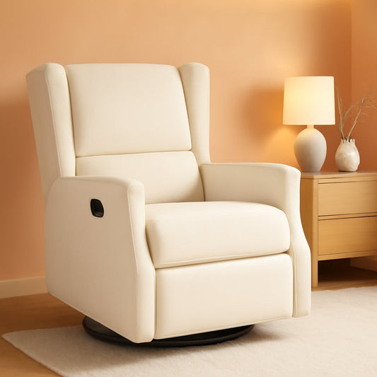 Omma Swivel Glider Rocking Recliner Cream Upholstered 3In1