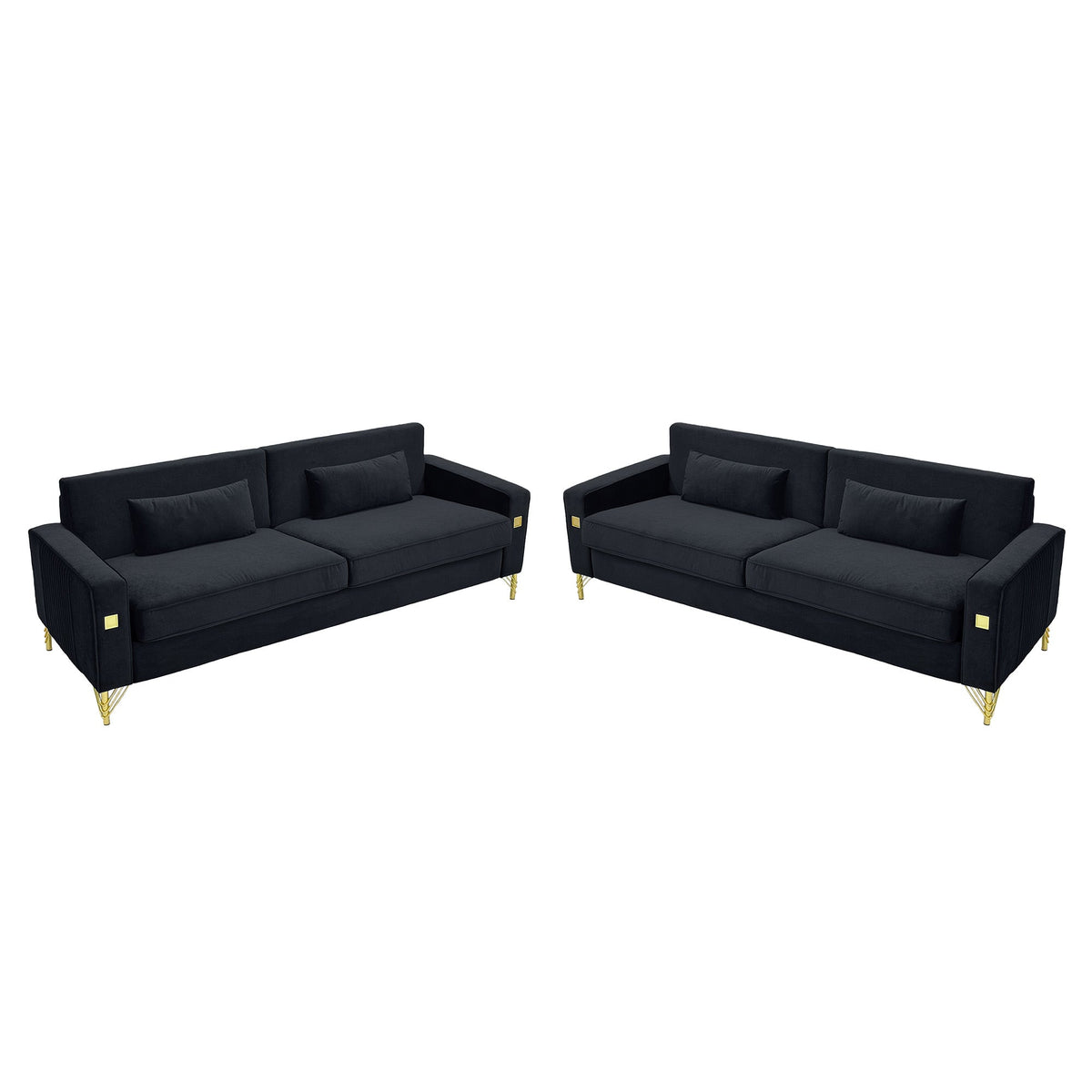 Black Velvet 2-Piece Sofa Set