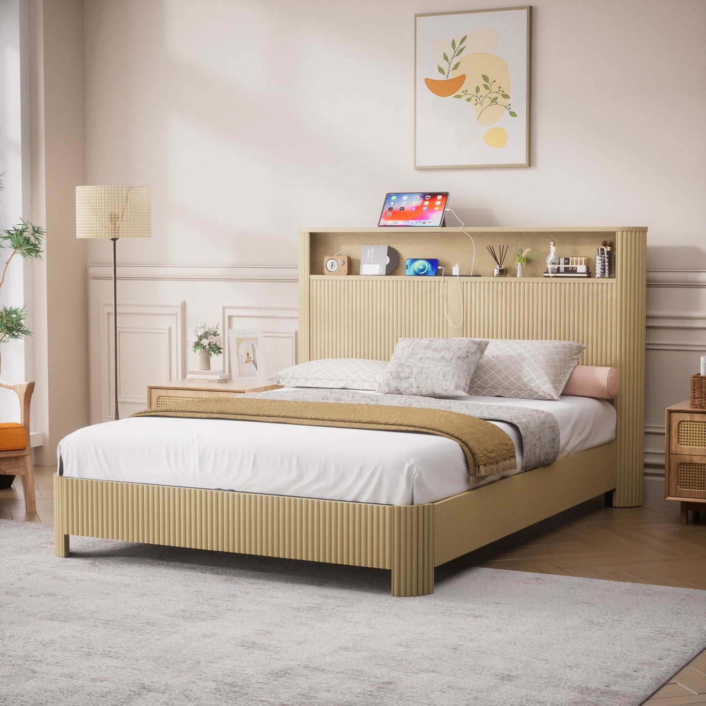 Queen Size Bed Frame With Storage Headboard