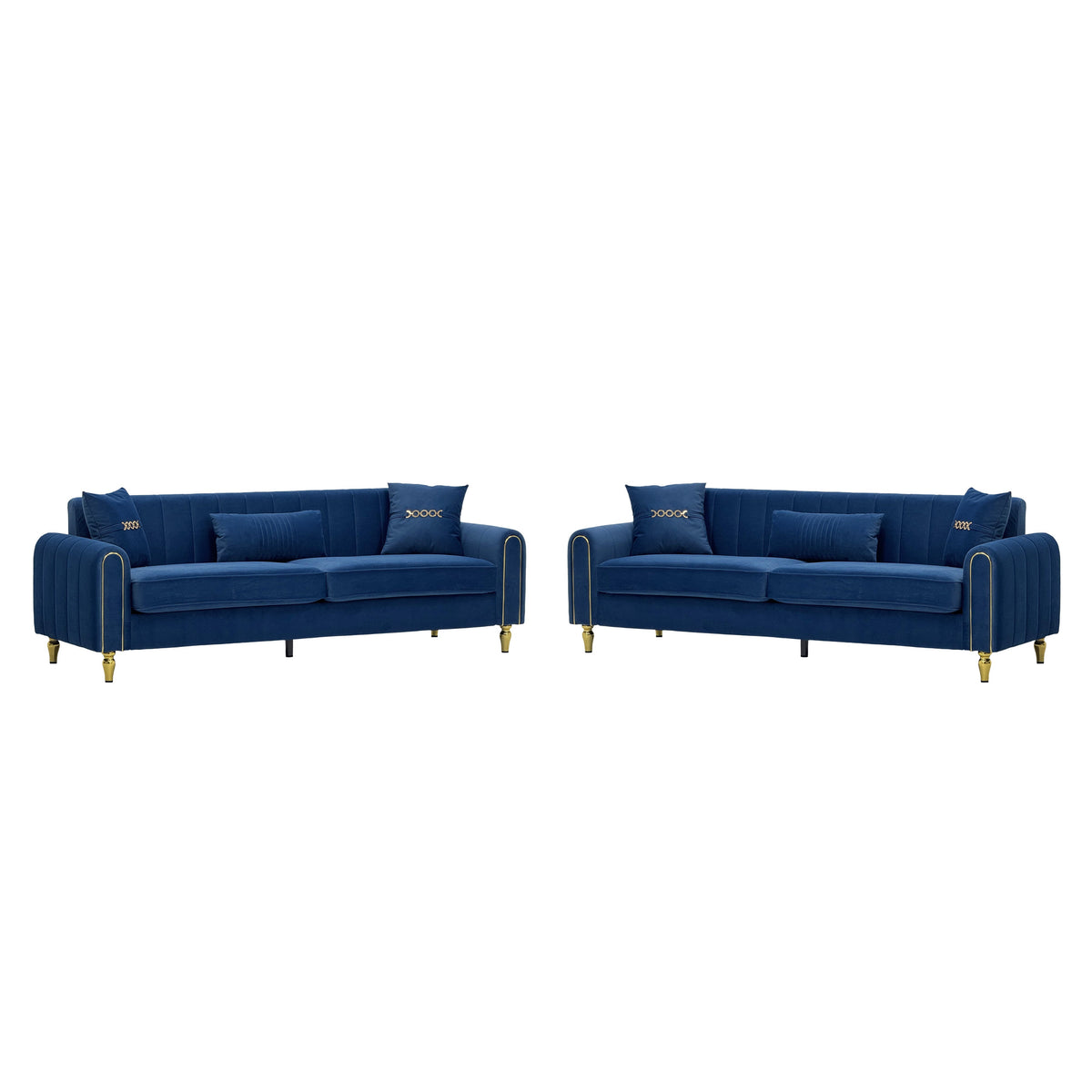 Vintage Blue Velvet 2-Piece Sofa Set