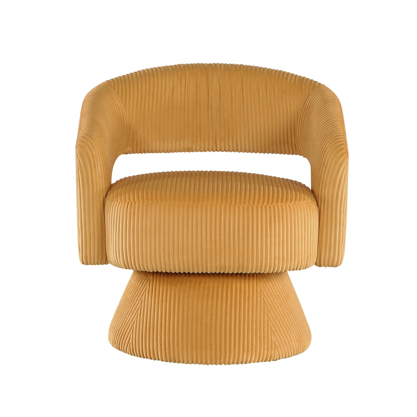 Modern Luxurious Swivel Accent Chair Yellow Soft Corduroy Upholstery Plush Seating Solid Wood Stylish Home Furniture 1pc