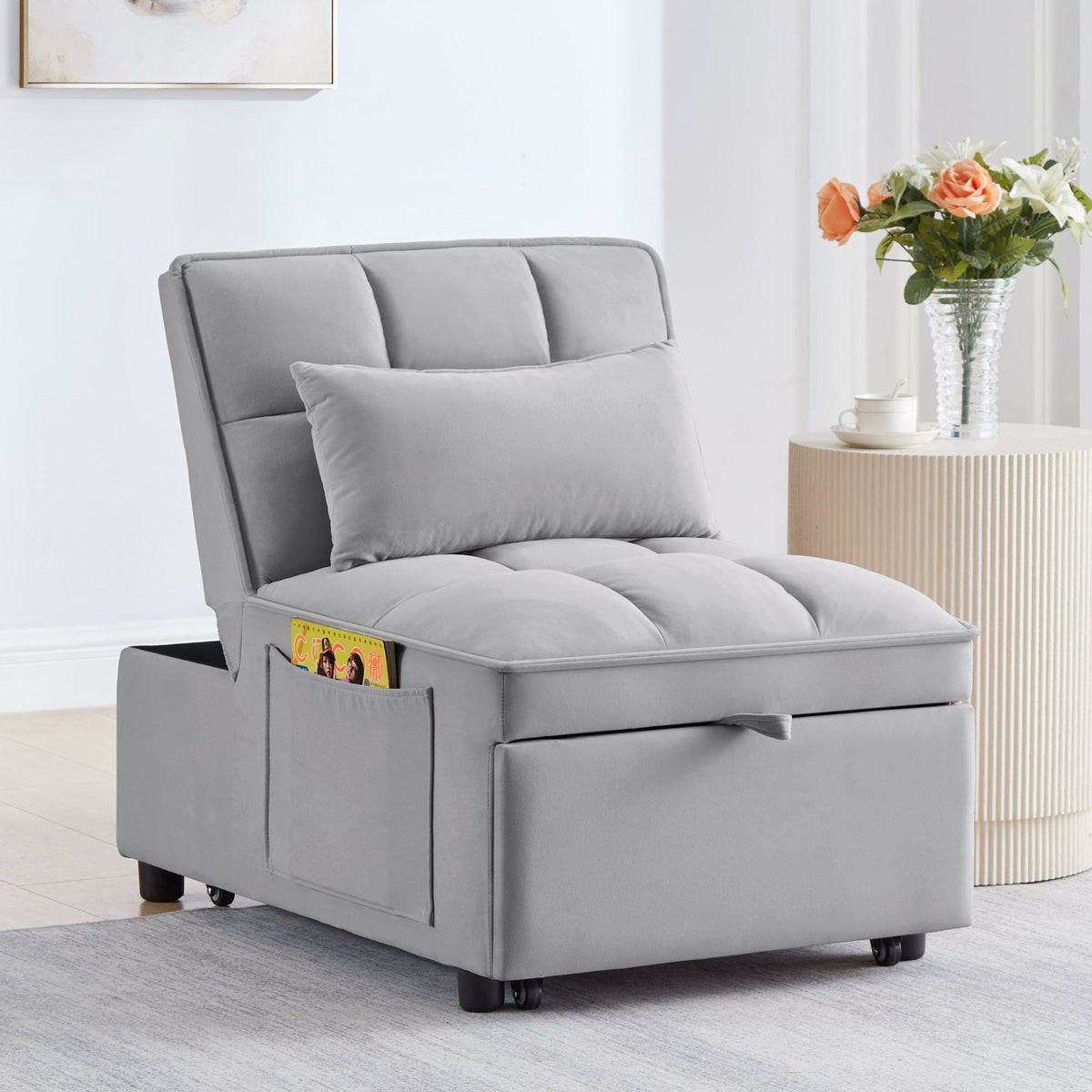 4 In1 Multi-Function Single Sofa Bed with Storage Pockets
