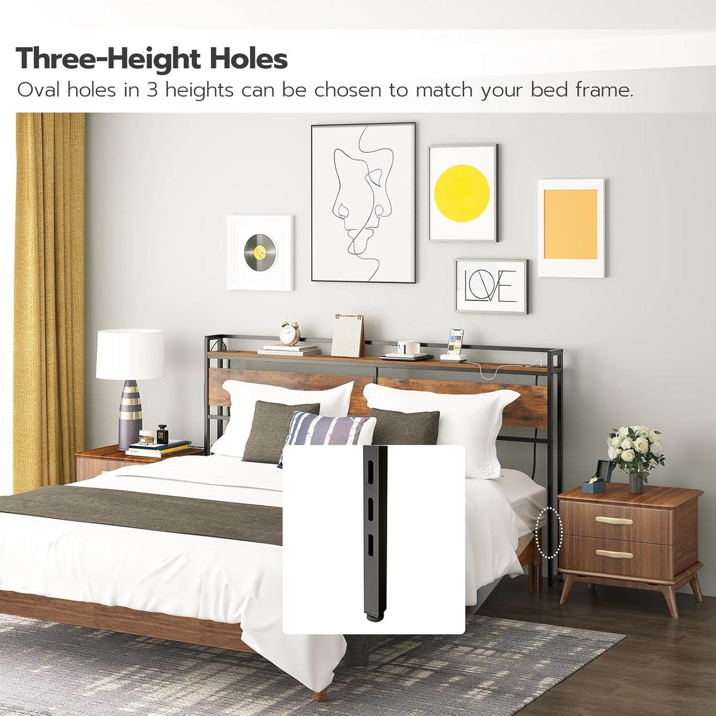 King Size Headboard with USB Ports and Storage Rack