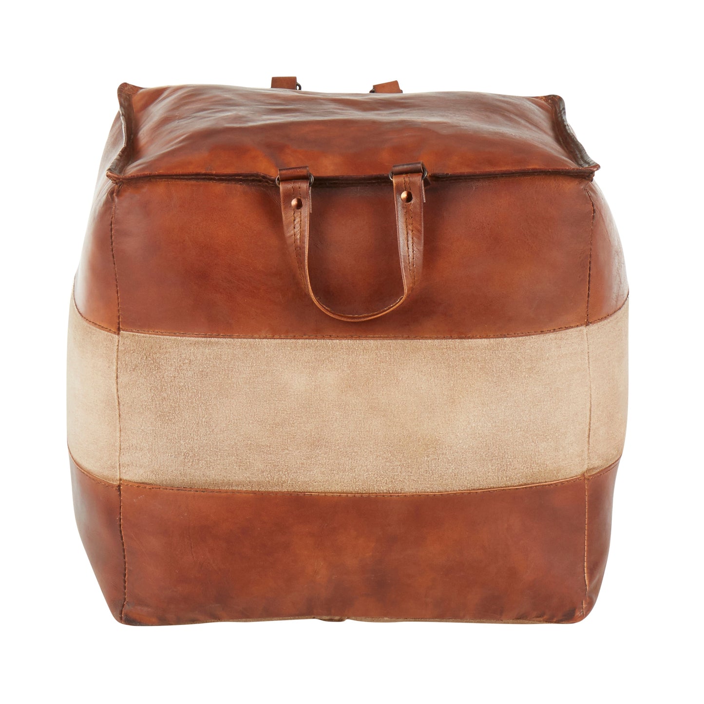 Earthy Leather and Canvas Ottoman