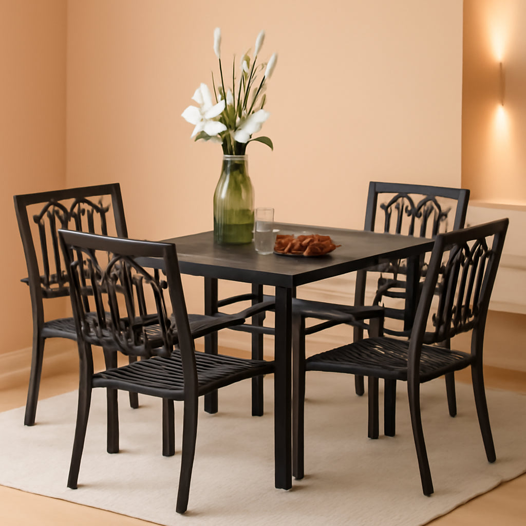 5 Piece Metal Patio Dining Set 37 In Table And 4 Chairs
