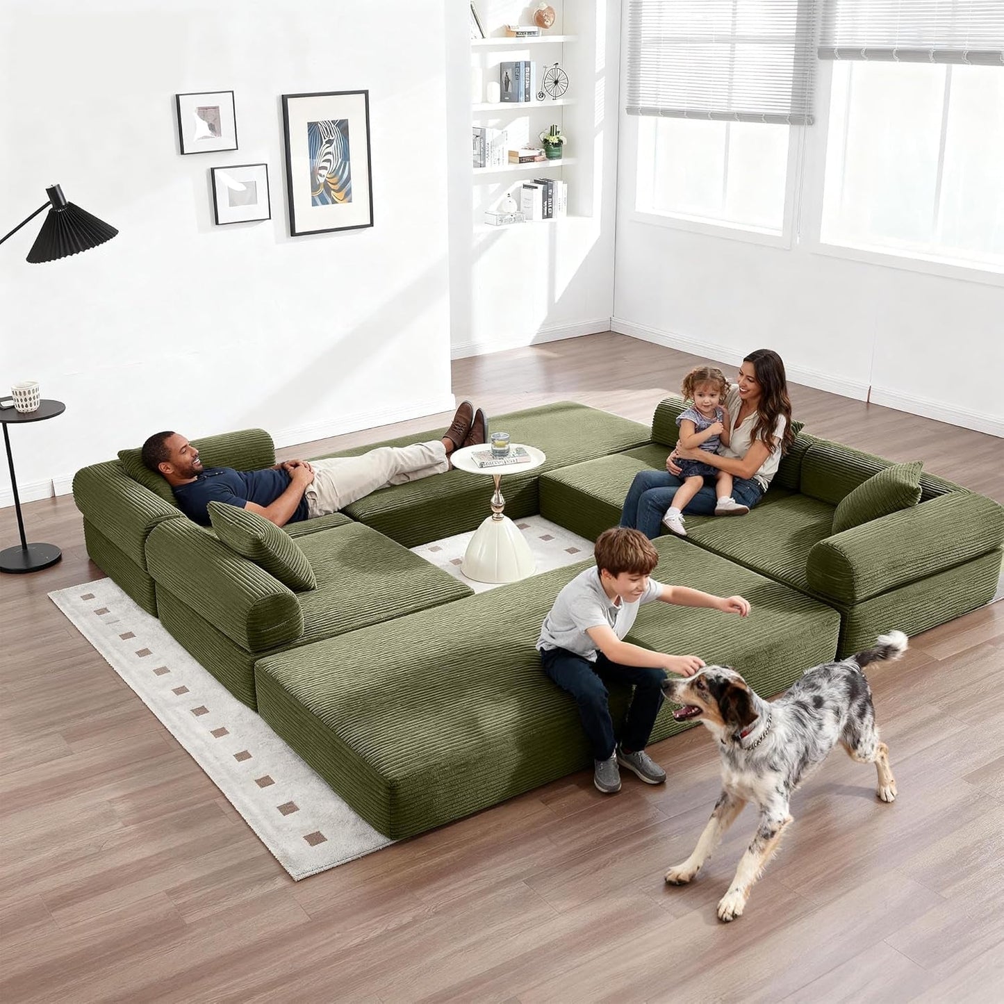 Olive Green Corduroy Premium Modular Sleeper SofaBed