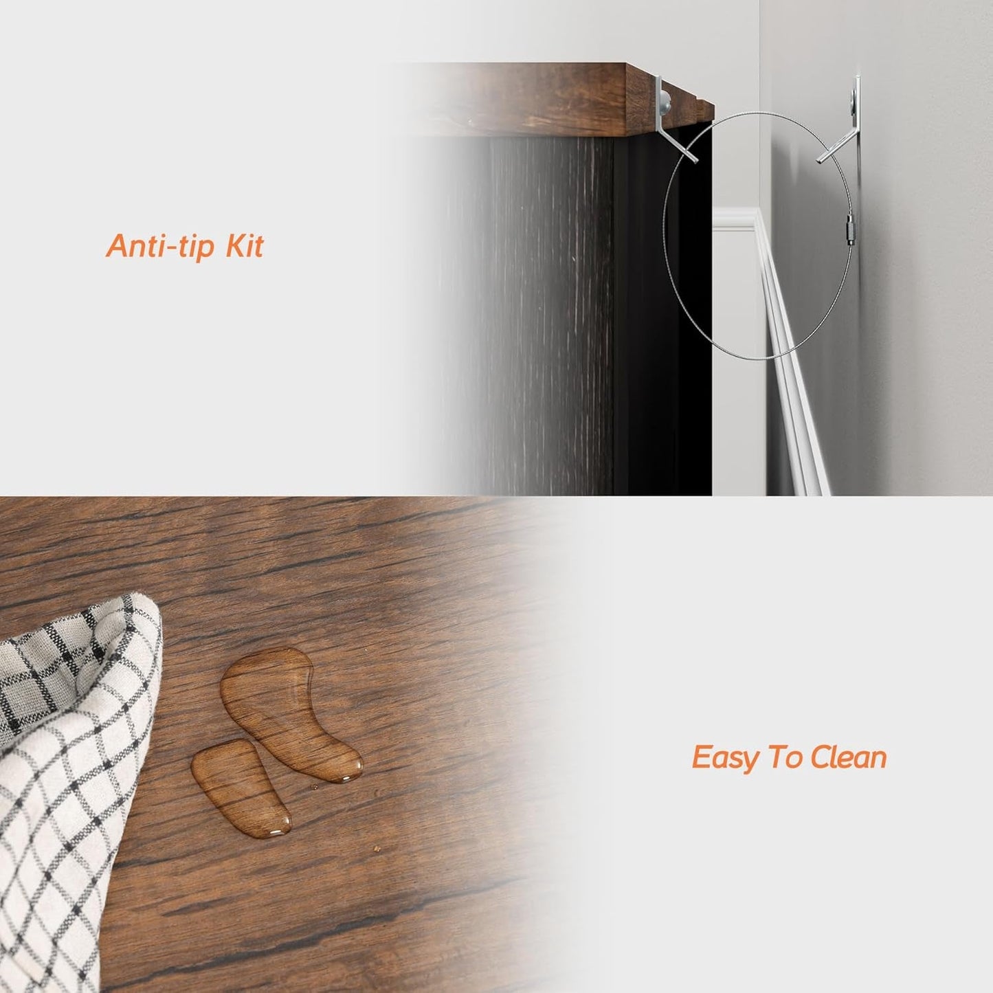 Two In One 100 Inch TV Stand Farmhouse Entertainment Center Dark Walnut And Black