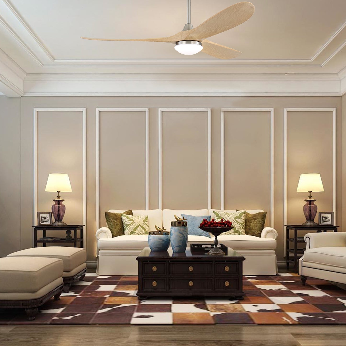 60 Inch Smart Ceiling Fan with Light Dimmable LED