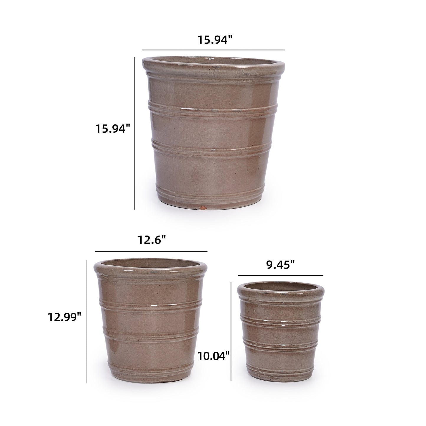 Handmade Ceramic Planter Set of 3, 16"/13"/10" Diameter