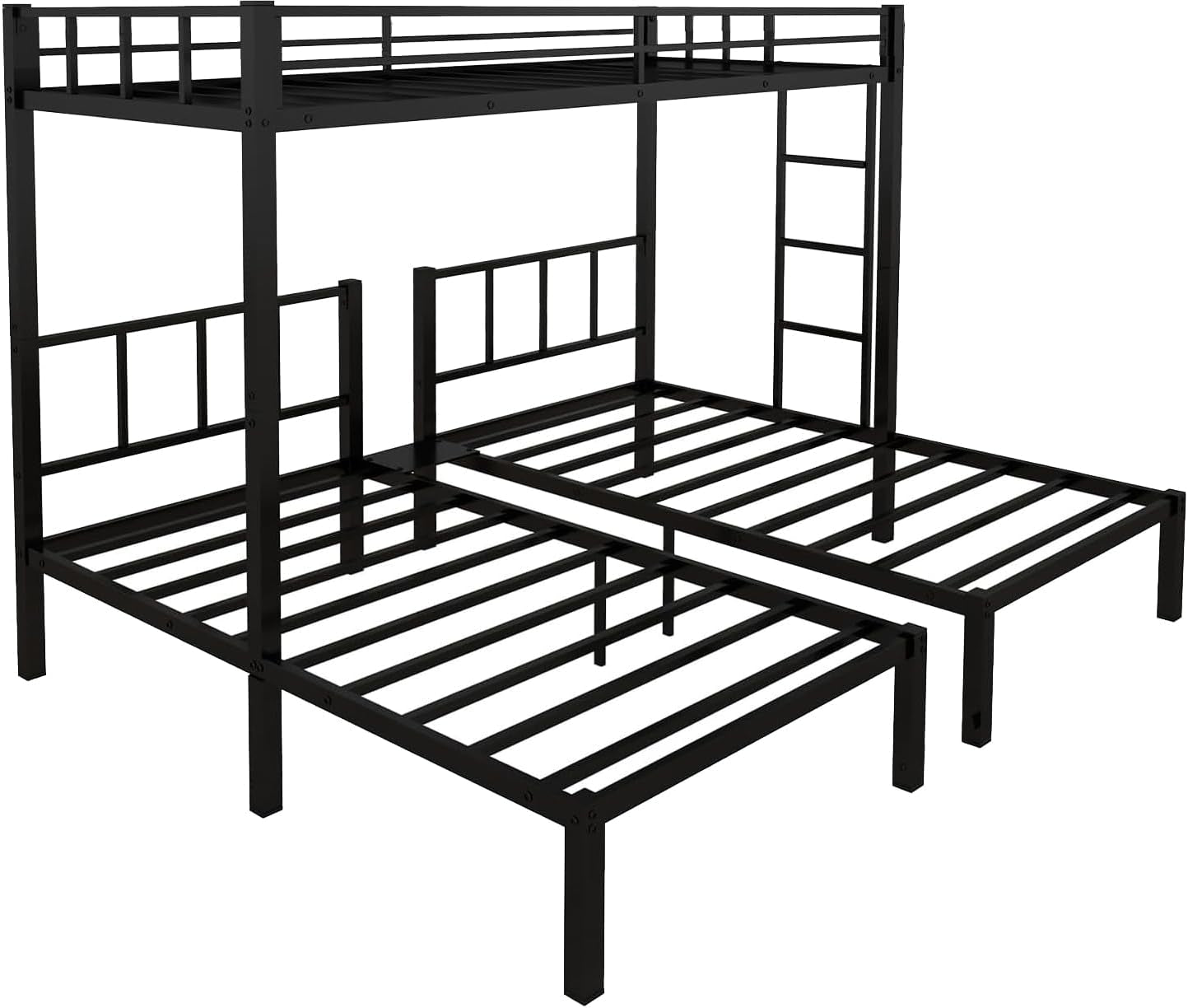 Triple Bunk Bed For 3 With Guardrails And Integrated Ladder
