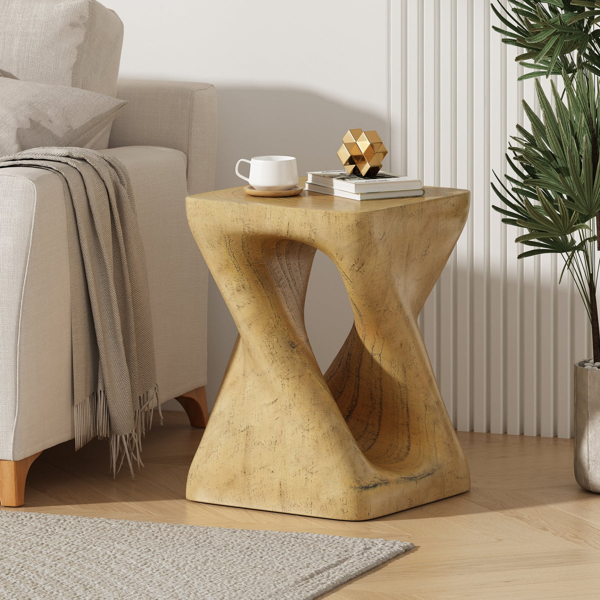 MGO Twist Shape Side Table, Wood-like texture