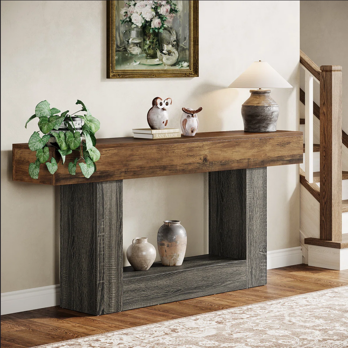 63" Farmhouse Console Table with Storage