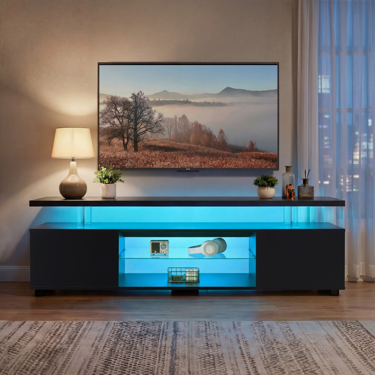 Black TV Stand for 60 Inch TV with LED Strip Lights