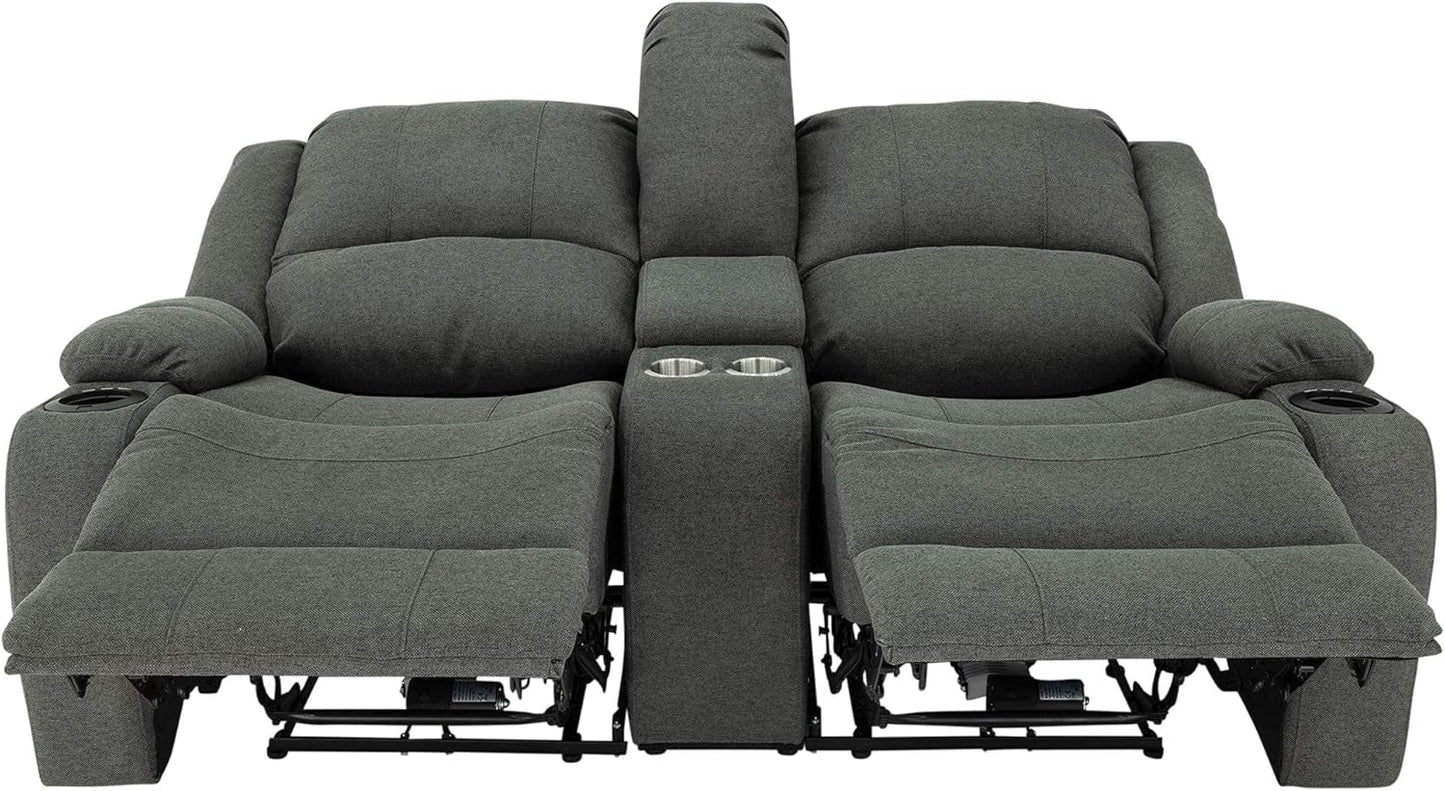 Powered Double Wall Hugger Recliner Sofa 67in Fossil Cloth