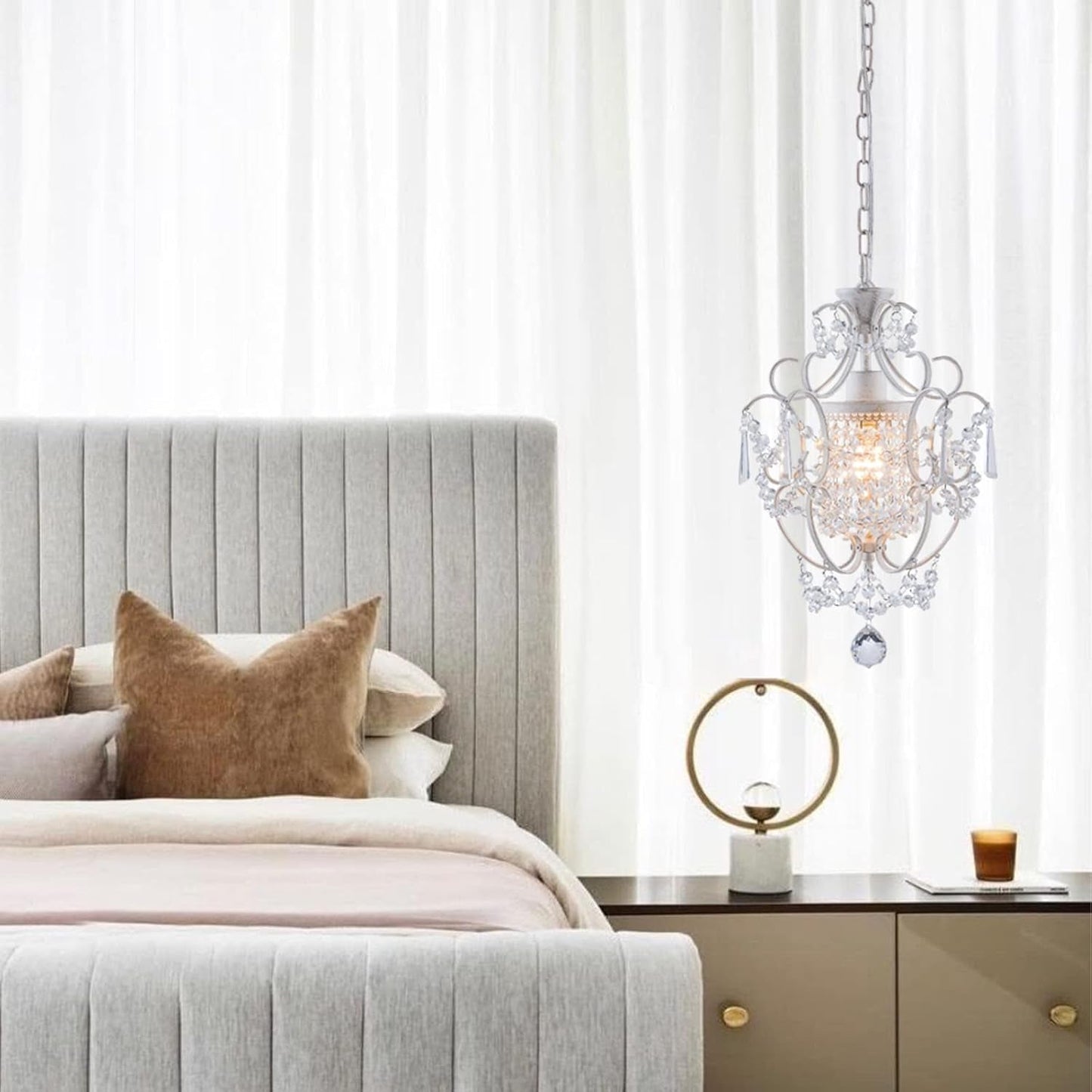 White Mini Crystal Chandelier Ceiling Light 1 Light Fixture