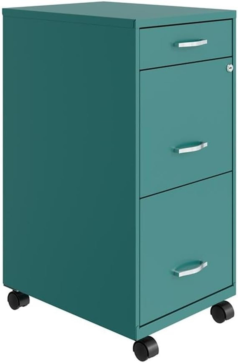 3 Drawer 29.52 Inch Turquoise Metal Filing Cabinet Lockable Preassembled for Home Office