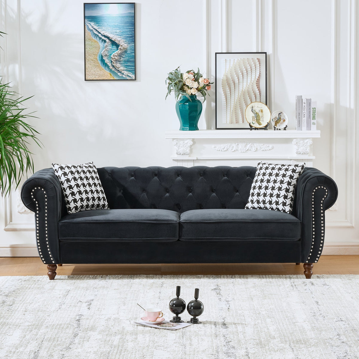 Chesterfield Velvet Upholstery Fabric Sofa - 3 Seater