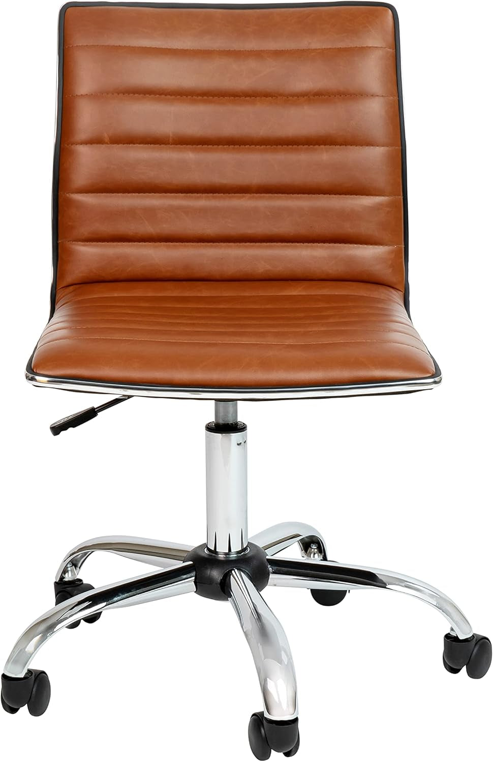 Brown Vinyl Office Task Chair With Chrome Frame Modern