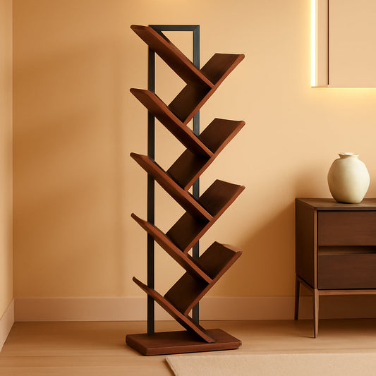 Tree Bookshelf 9 Tier Rustic Brown Living Room Bookcase