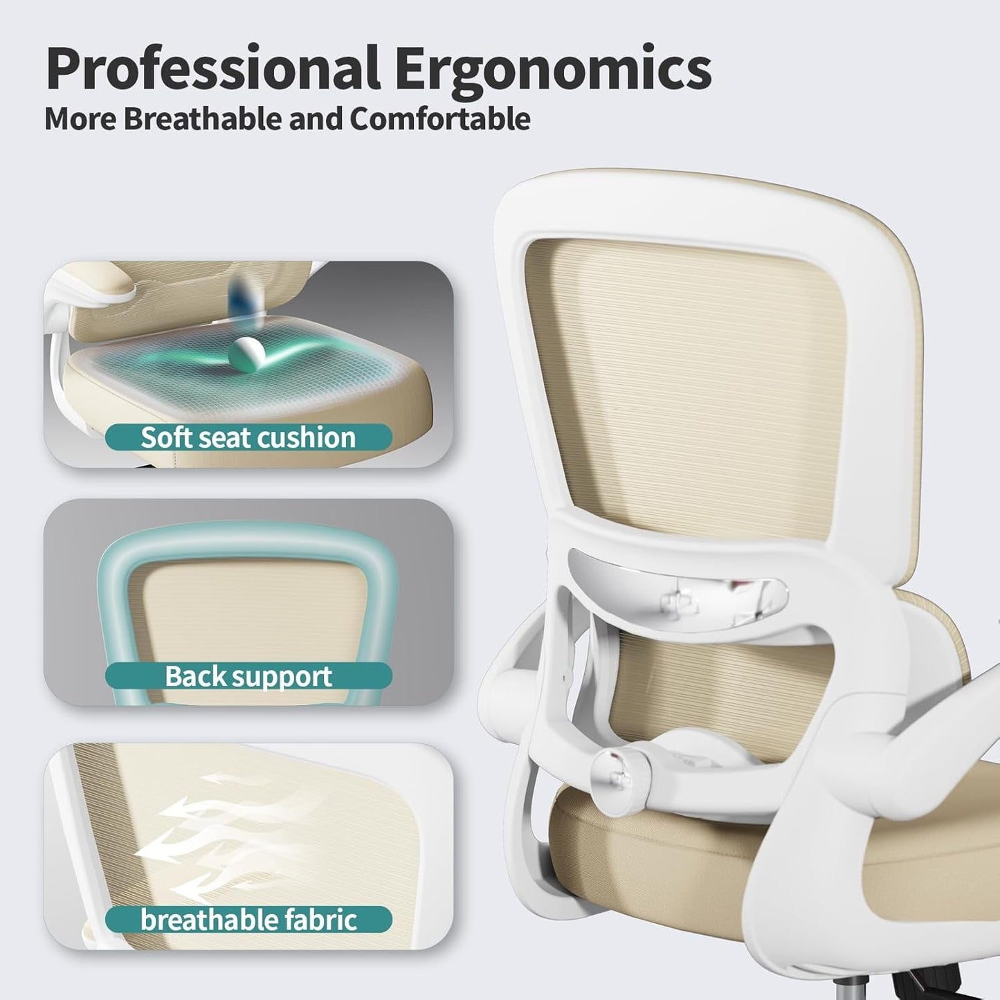Ergonomic Office Chair With Mesh Back 330 Lb Capacity Beige